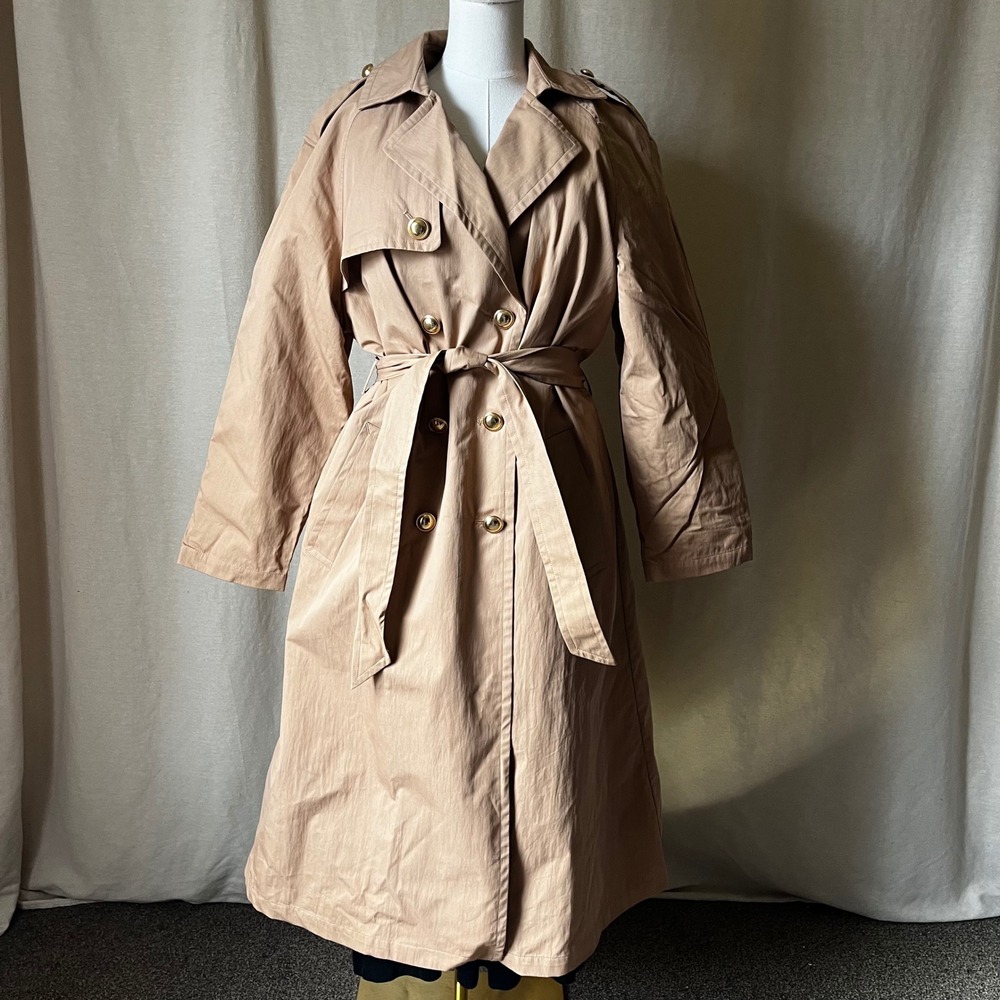 Express Beige Trench Coat XL Belted Double Breasted Removable Sherpa Liner NWT